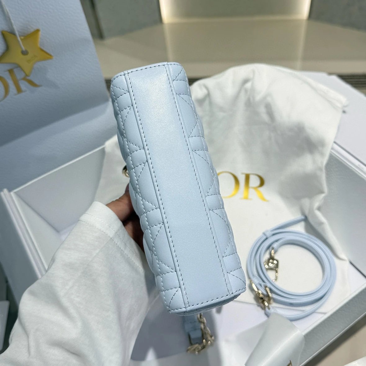 Lady D-Joy Bag Cannage Lambskin Glacier Blue - image 5