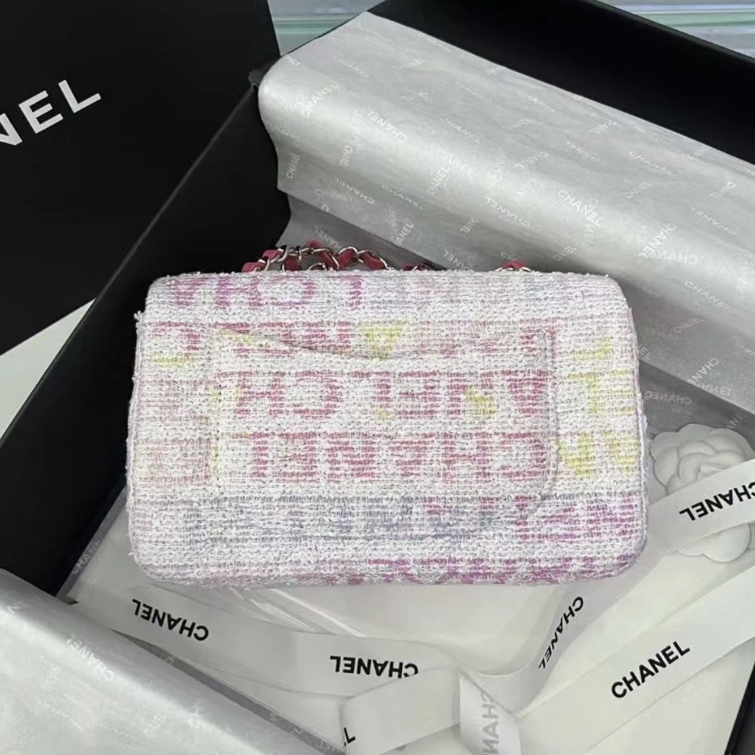 CHANEL Tweed Quilted Mini Rectangular Flap Pink Multicolor - image 3