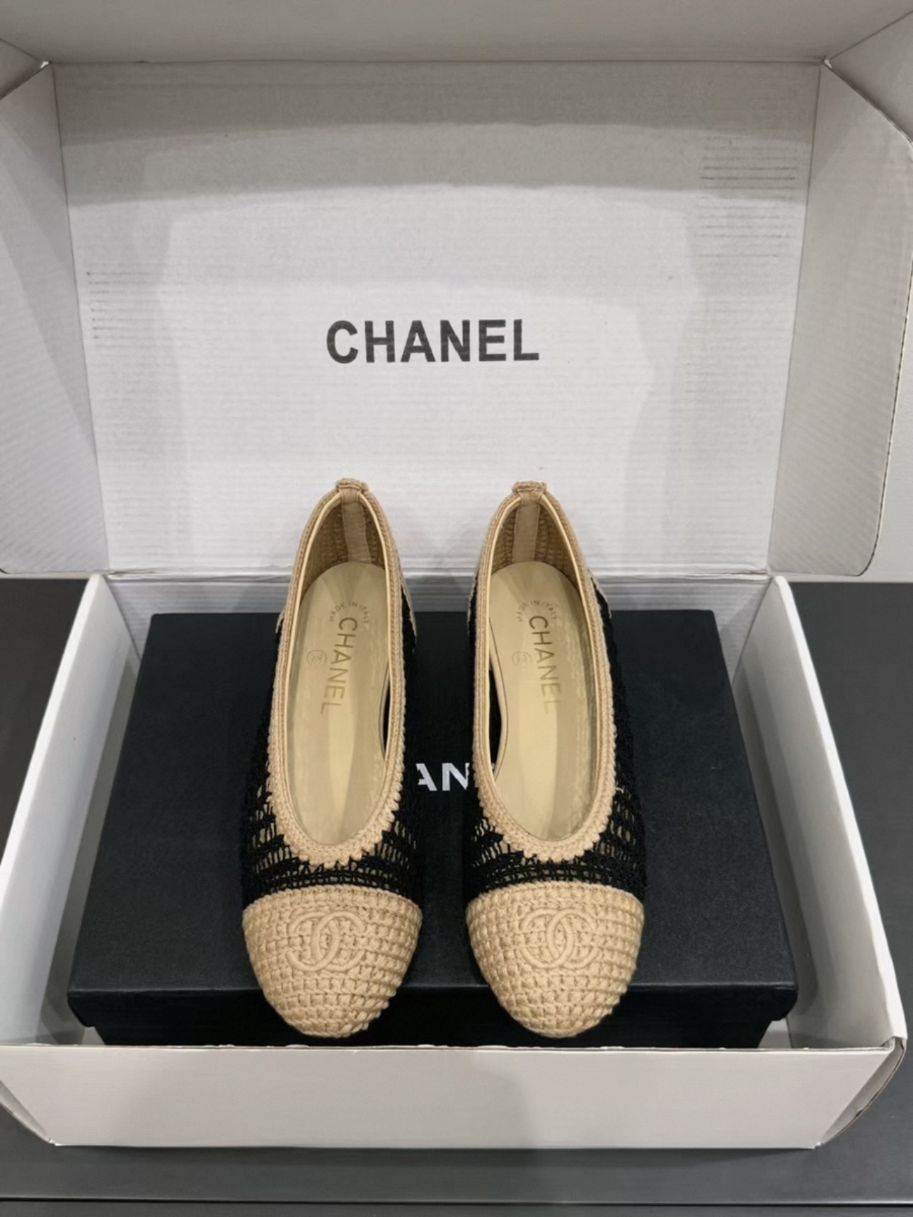 CHANEL Raffia Cap Toe Ballerina Flats - image 2