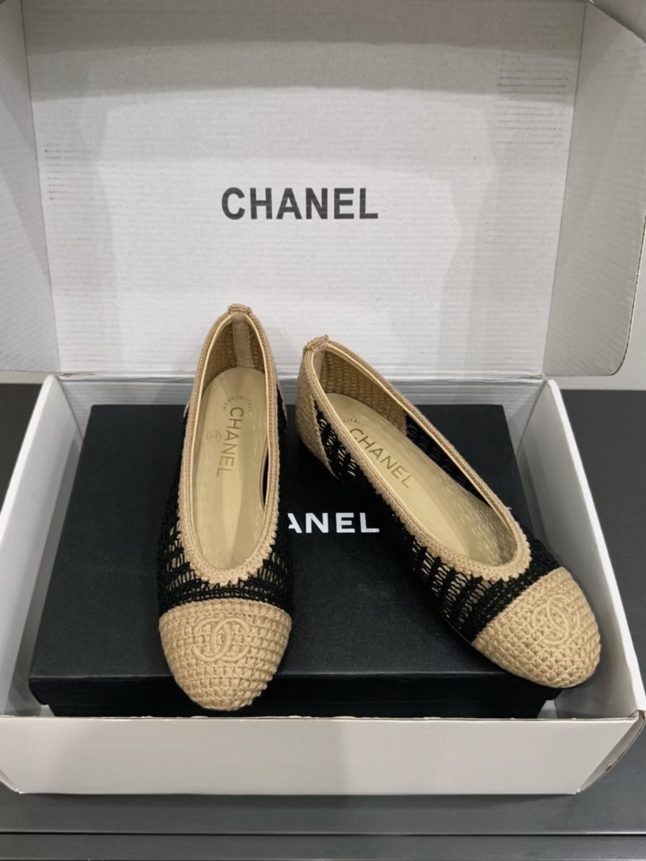 CHANEL Raffia Cap Toe Ballerina Flats - image 3