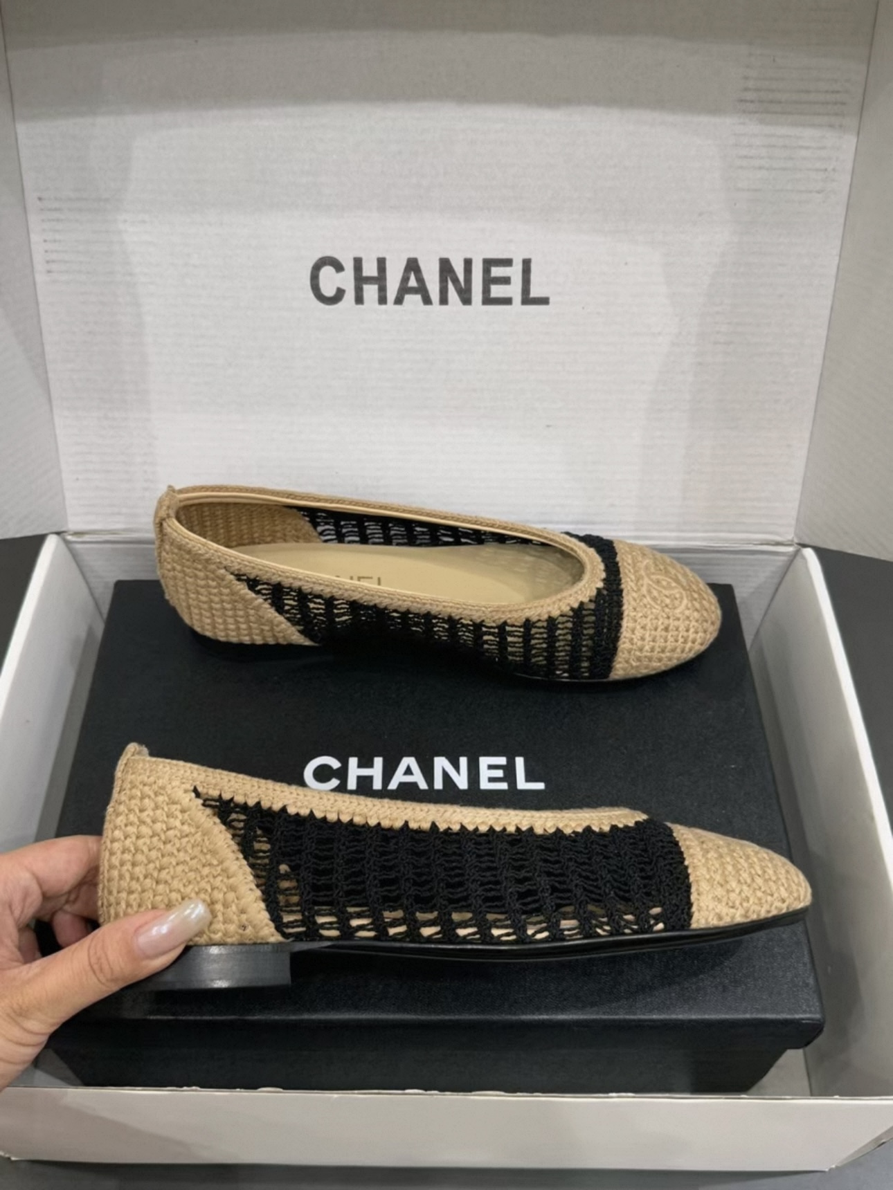 CHANEL Raffia Cap Toe Ballerina Flats - image 4
