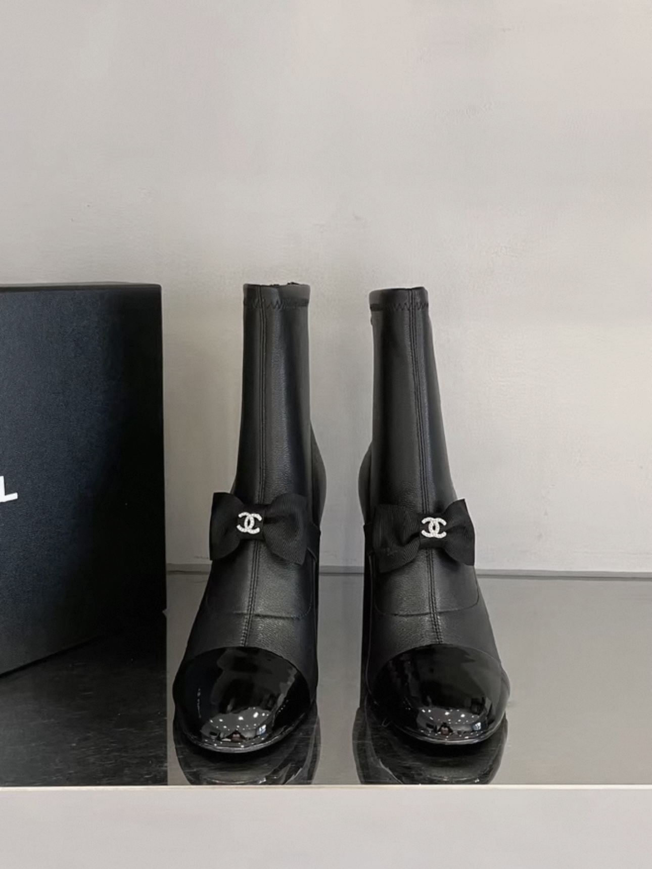 CHANEL Boot Black Booties With Bow Chic Bow - image 2