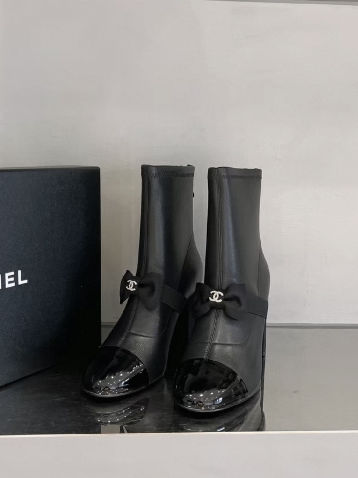 CHANEL Boot Black Booties With Bow Chic Bow - image 3
