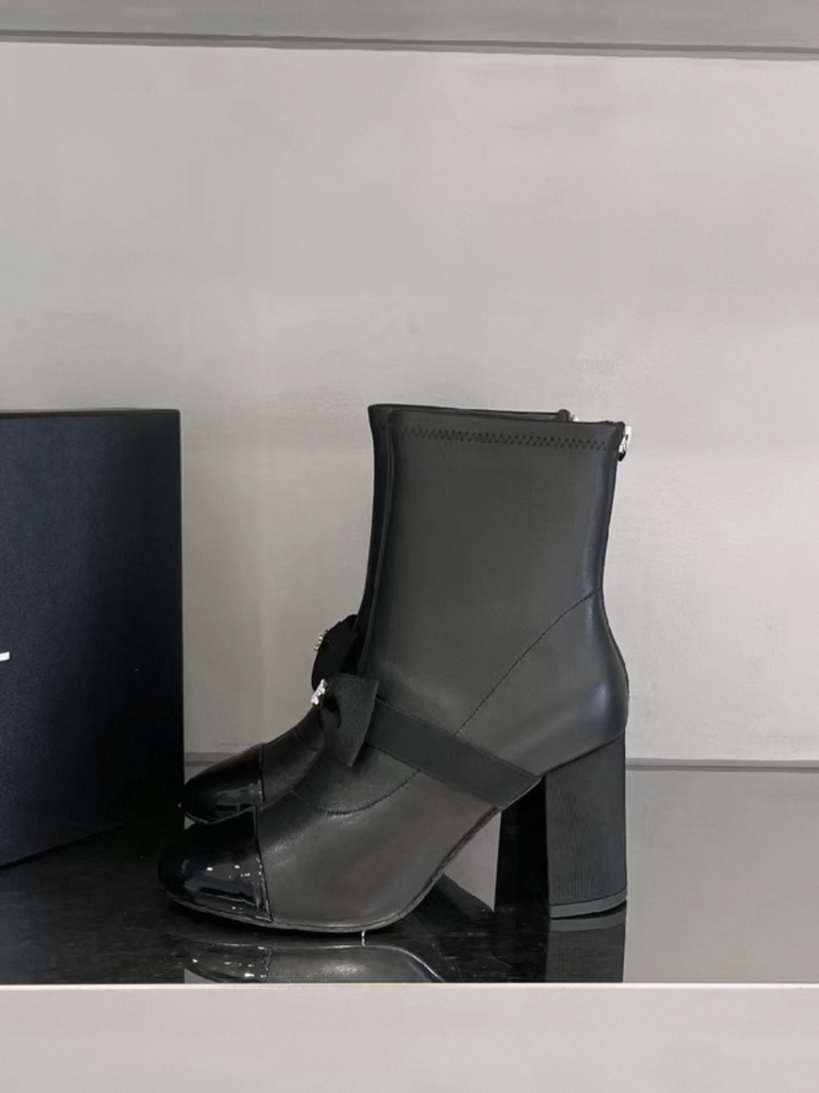 CHANEL Boot Black Booties With Bow Chic Bow - image 4