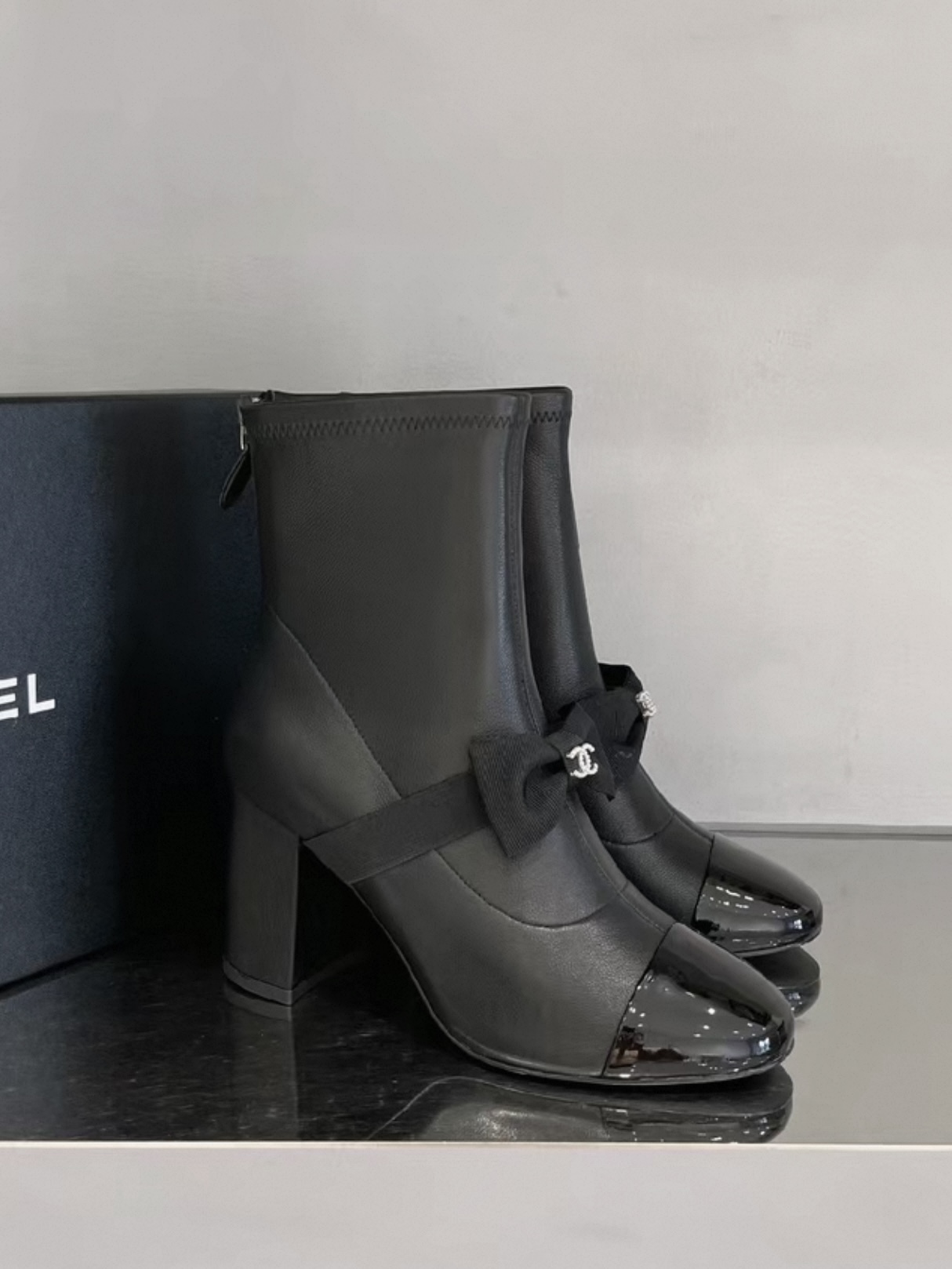 CHANEL Boot Black Booties With Bow Chic Bow - image 5