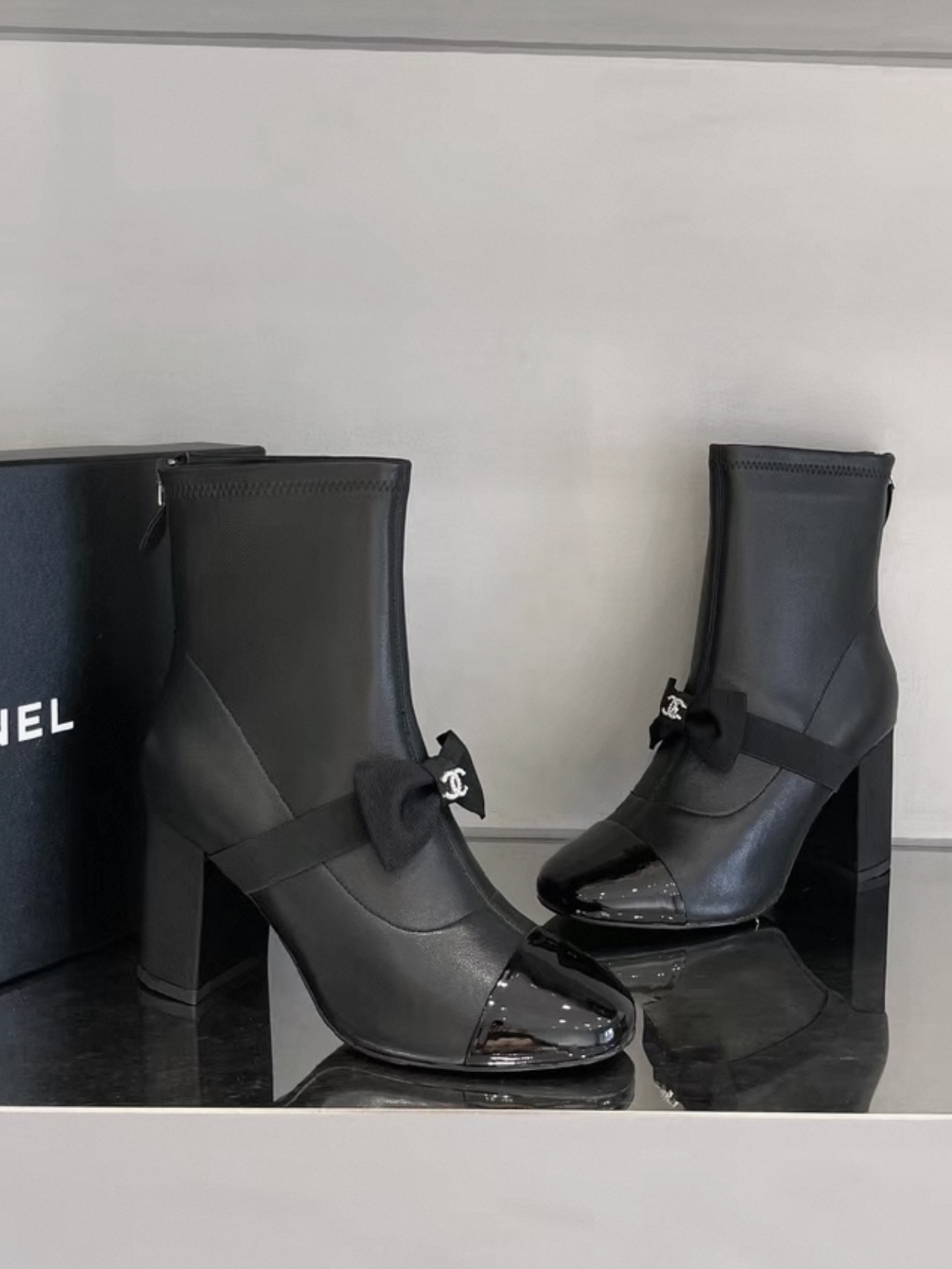 CHANEL Boot Black Booties With Bow Chic Bow - image 6