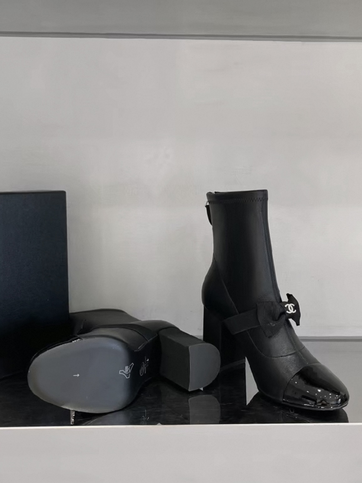 CHANEL Boot Black Booties With Bow Chic Bow - image 8