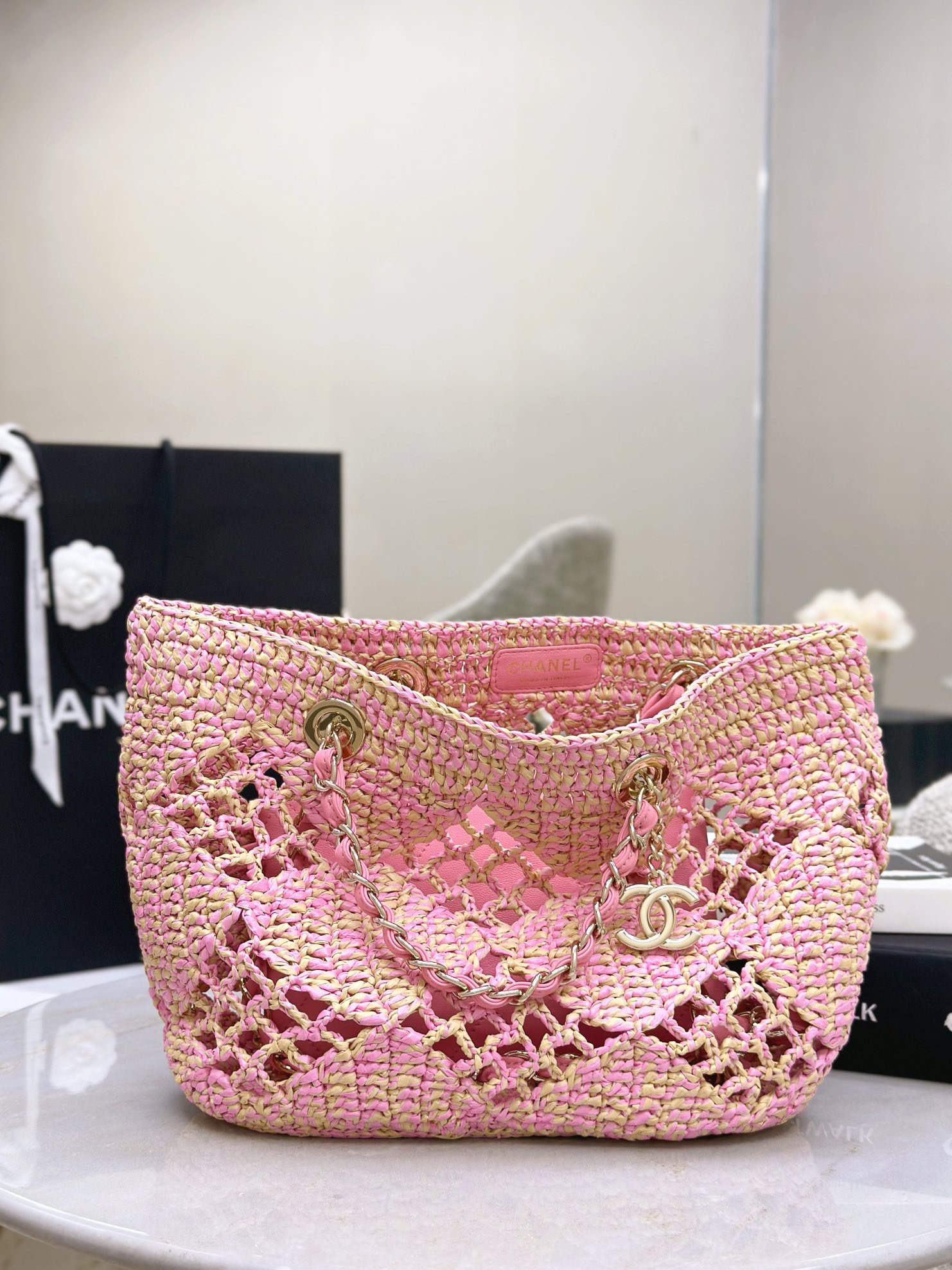 CHANEL 24A Cocobeach Collection Raffia Small Tote Bag - image 2