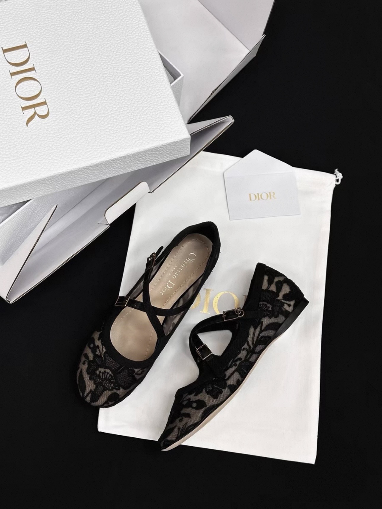 DIOR Very Dior Ballet Flat Transparent Mesh Embroidered with Black Millefiori Motif - image 3
