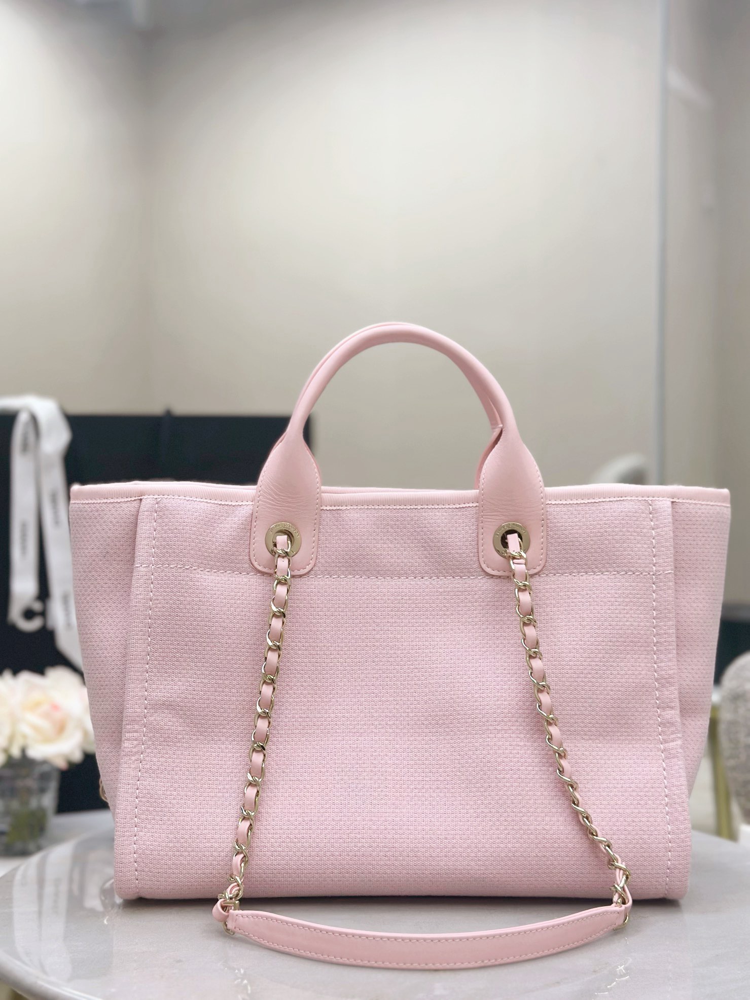 CHANEL Small Deauville Shopping Tote Light Pink Canvas - image 4