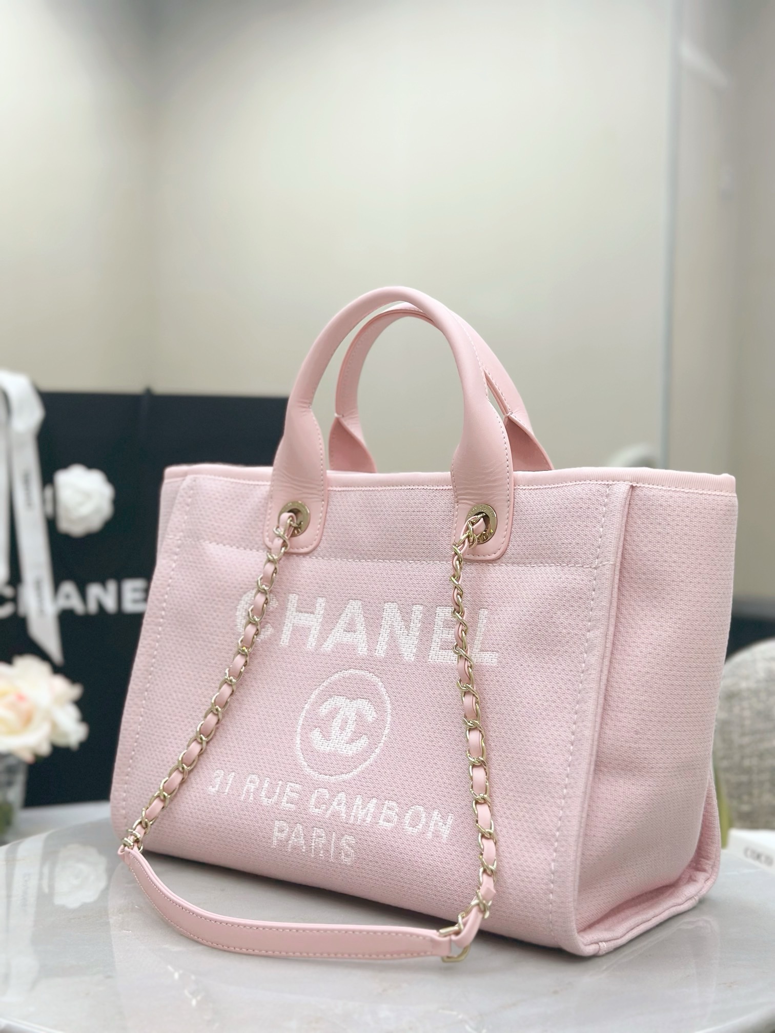 CHANEL Small Deauville Shopping Tote Light Pink Canvas - image 6