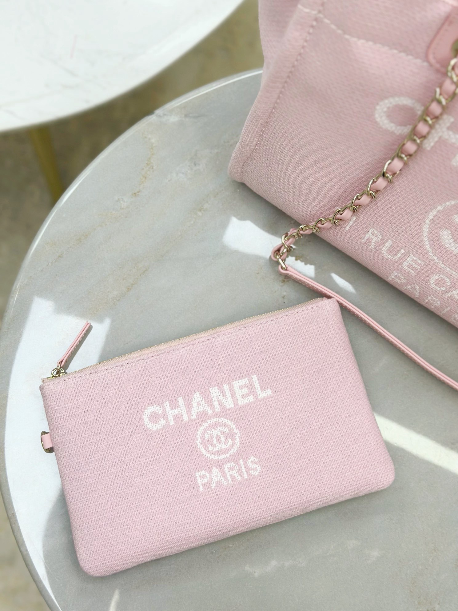 CHANEL Small Deauville Shopping Tote Light Pink Canvas - image 7