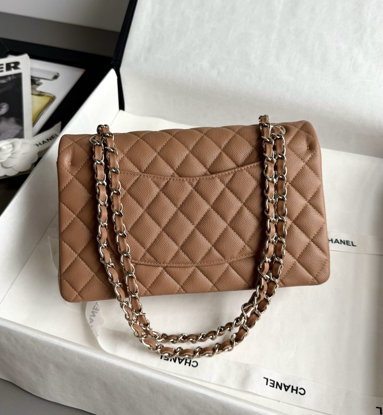 CHANEL Caramel Classique Flap Medium Handbag Caviar Leather - image 3