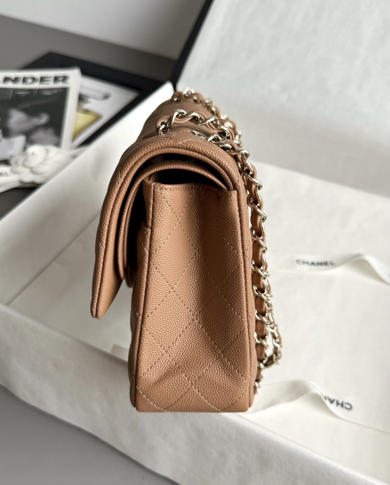CHANEL Caramel Classique Flap Medium Handbag Caviar Leather - image 4