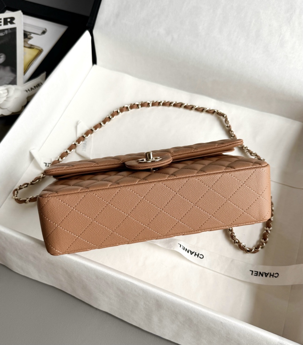 CHANEL Caramel Classique Flap Medium Handbag Caviar Leather - image 5