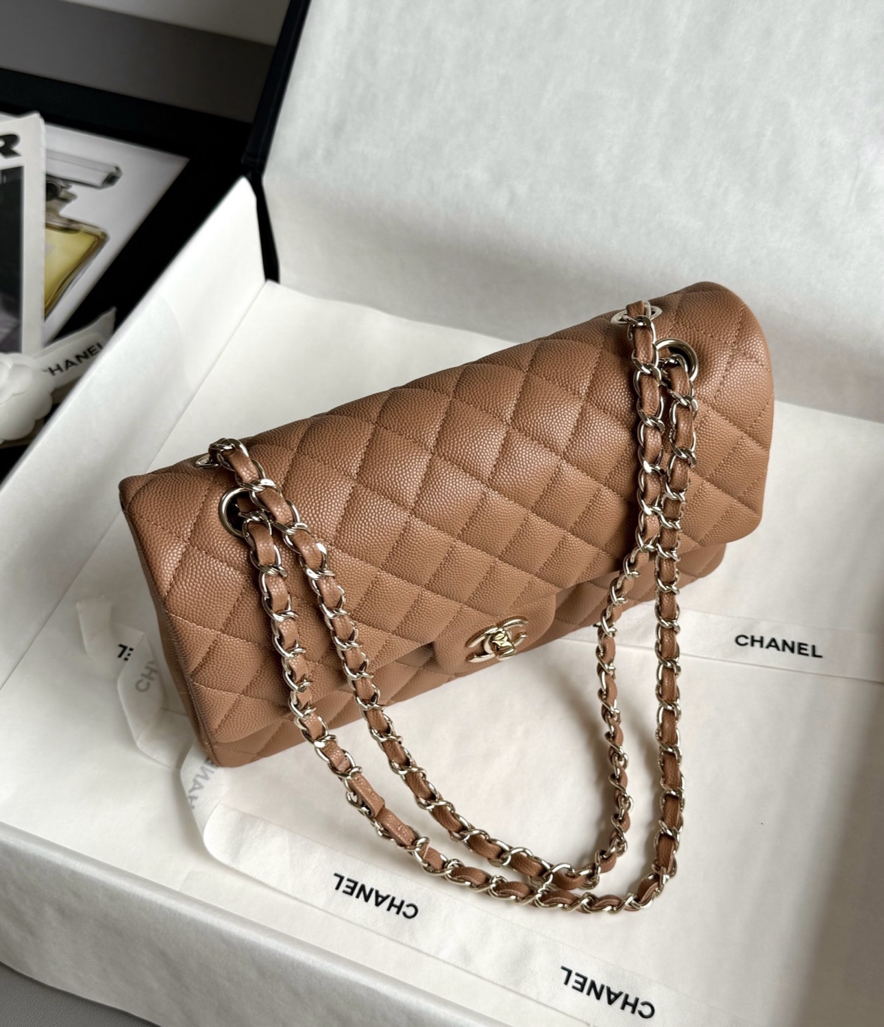 CHANEL Caramel Classique Flap Medium Handbag Caviar Leather - image 6