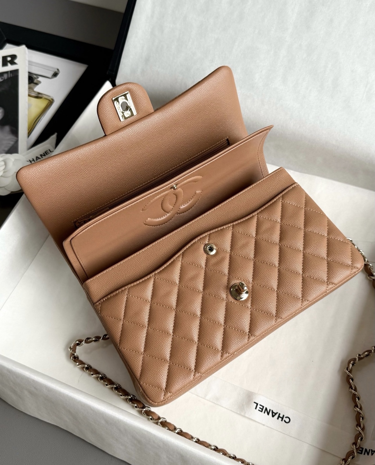 CHANEL Caramel Classique Flap Medium Handbag Caviar Leather - image 7