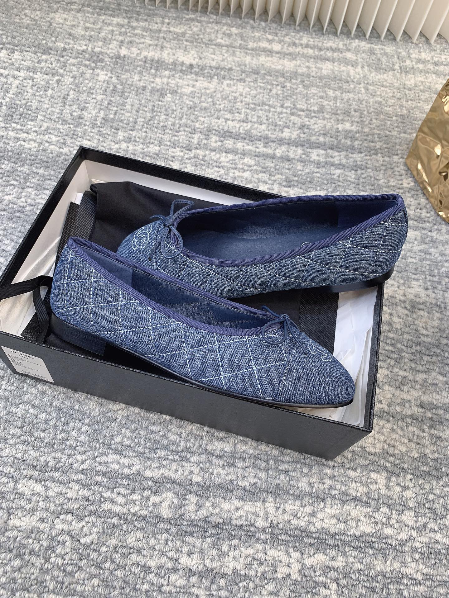 CHANEL Ballet flats Washed Denim Blue - image 3