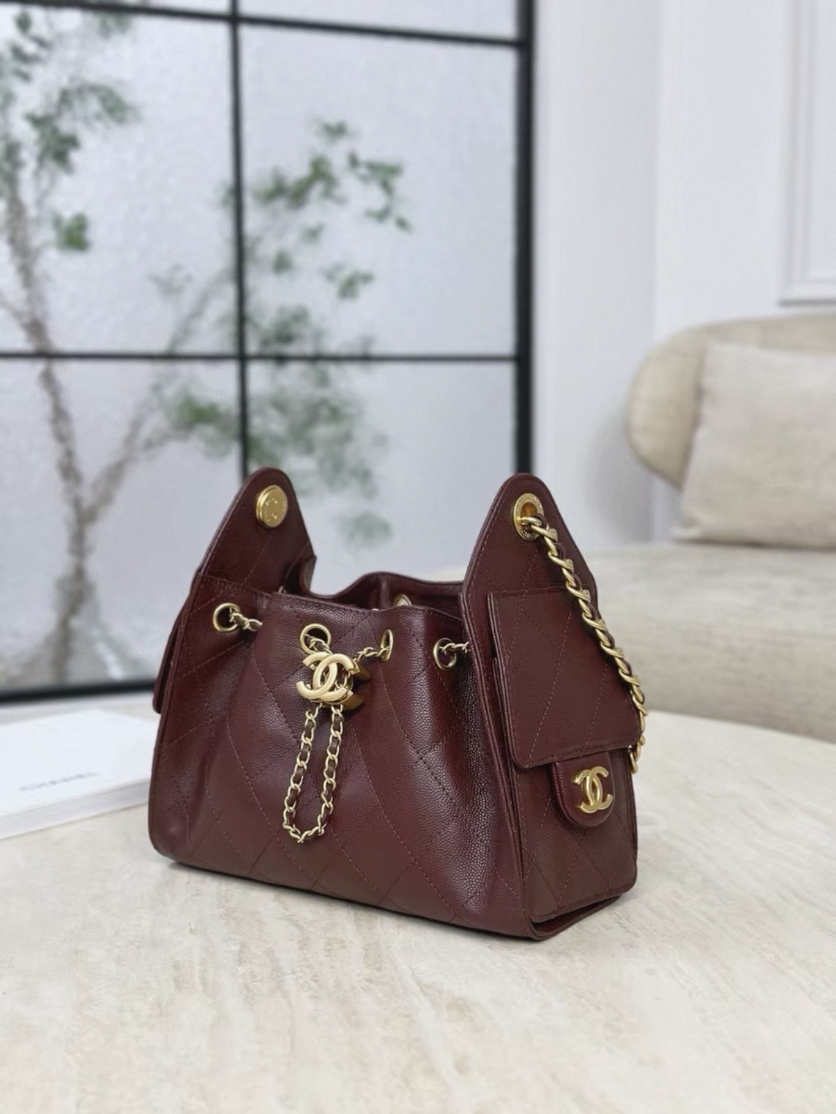 CHANEL 25bag MINI Burgundy Calfskin Gold Hardware - image 3