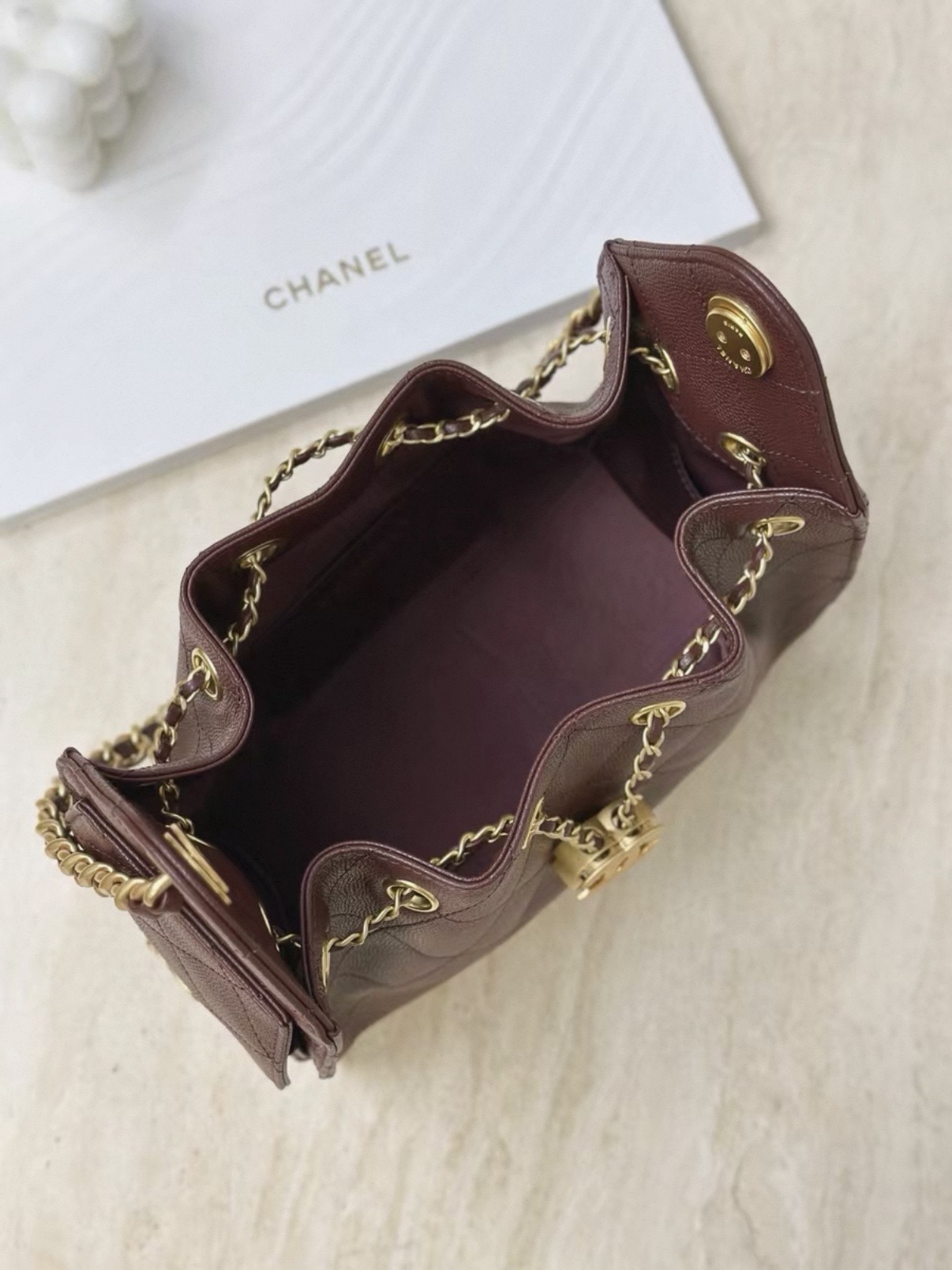 CHANEL 25bag MINI Burgundy Calfskin Gold Hardware - image 7
