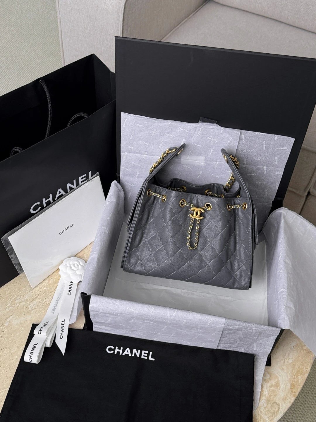 CHANEL 25Bag Caviar leather In Dark Grey - image 8