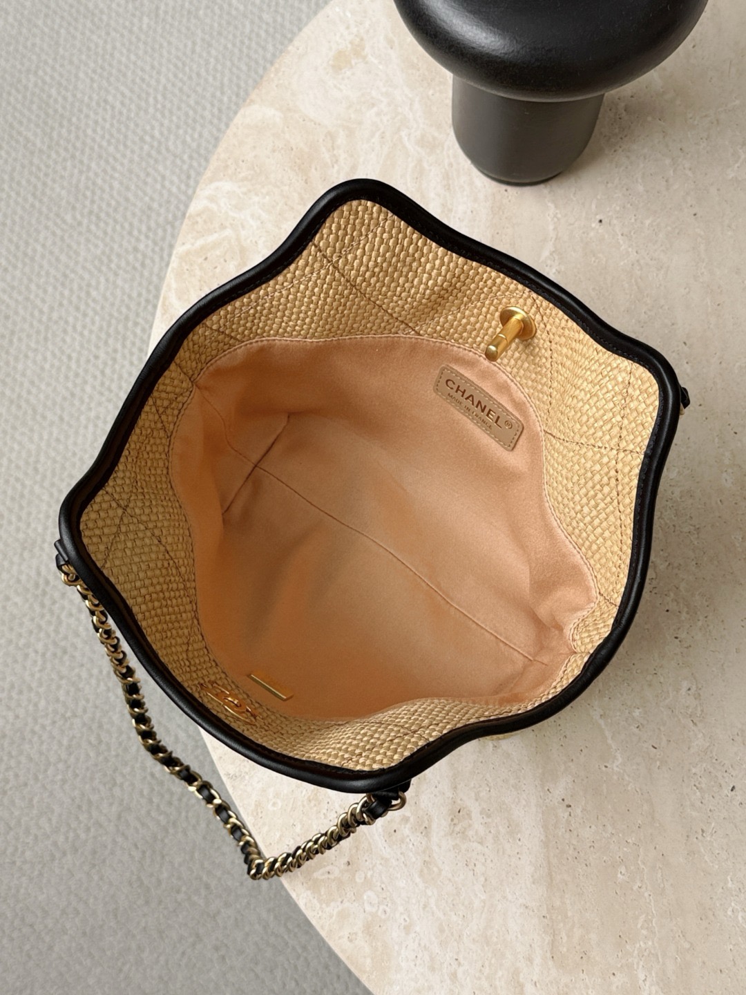 CHANEL MINI Coco Shopping Bag Raffia and Black Calfskin - image 6