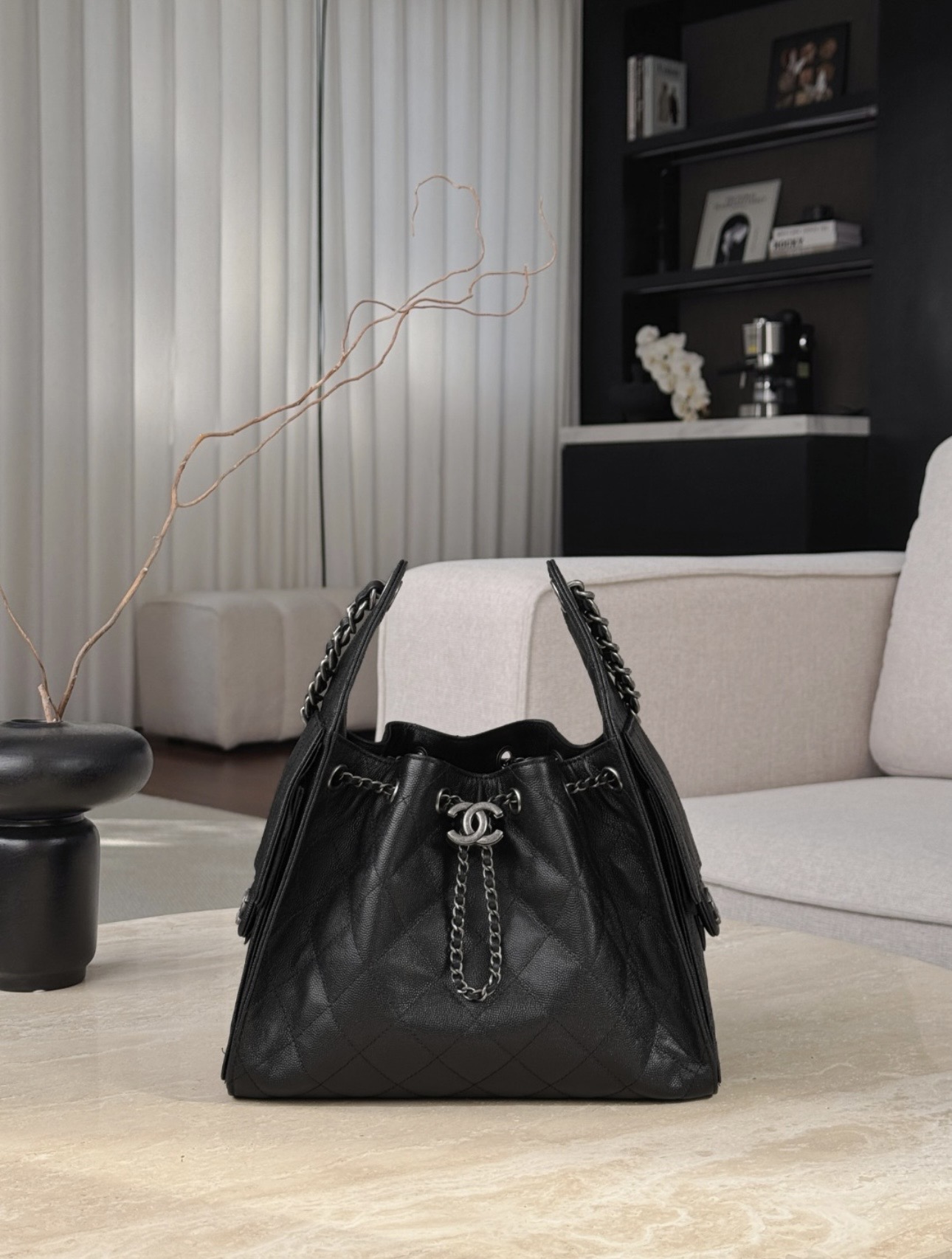 CHANEL 25Bag Caflskin In Black With Charcoal Color Hardware - image 2
