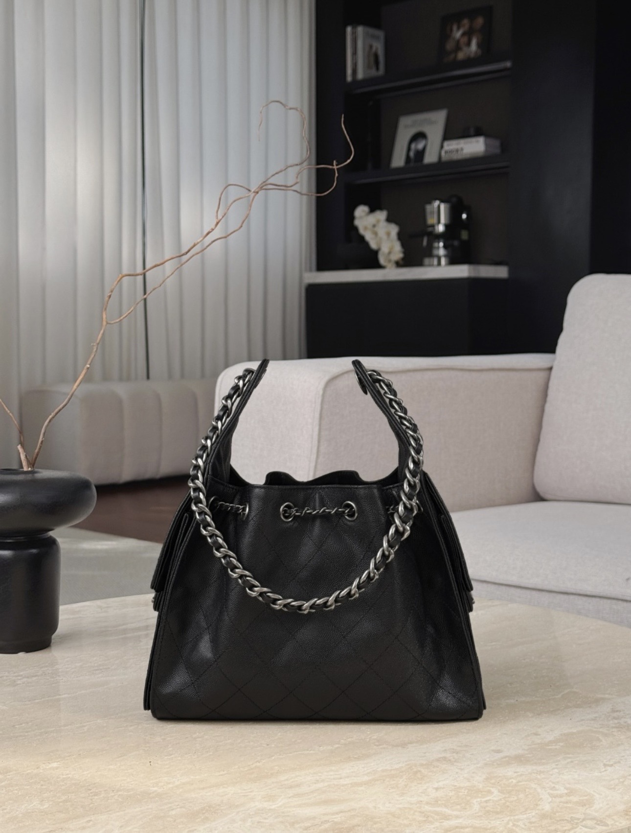 CHANEL 25Bag Caflskin In Black With Charcoal Color Hardware - image 3
