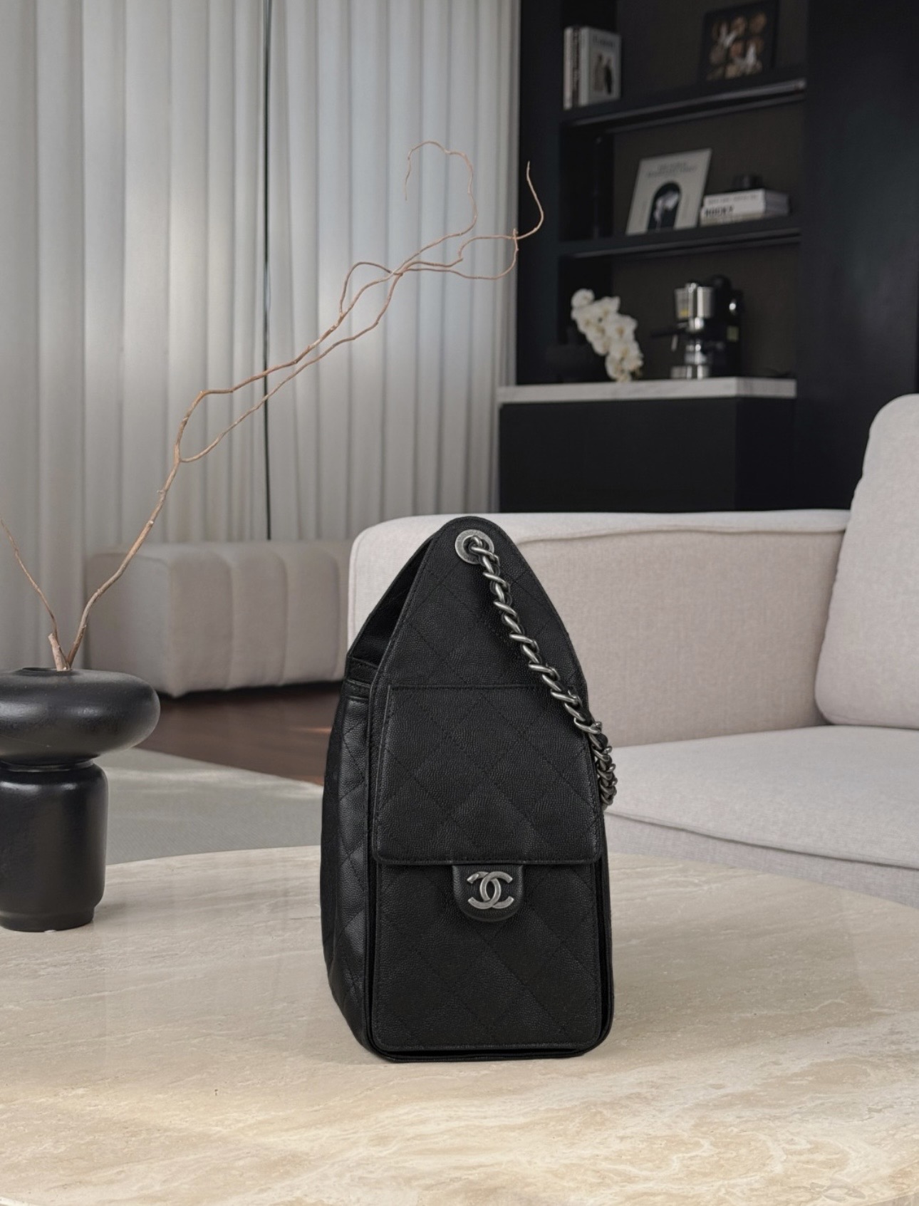 CHANEL 25Bag Caflskin In Black With Charcoal Color Hardware - image 4