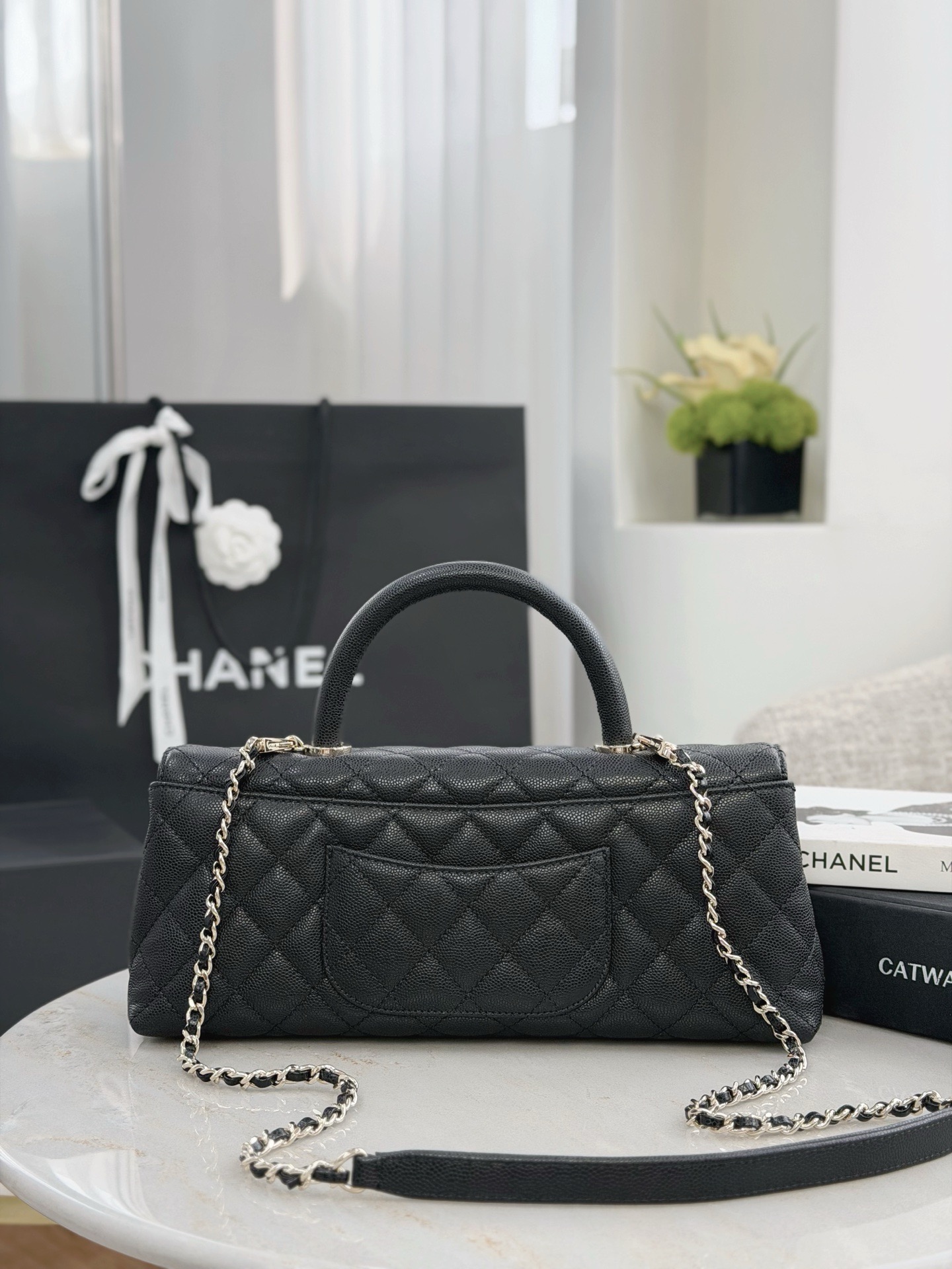 CHANEL Maxi Coco Handle Long Flap Bag Black - image 3