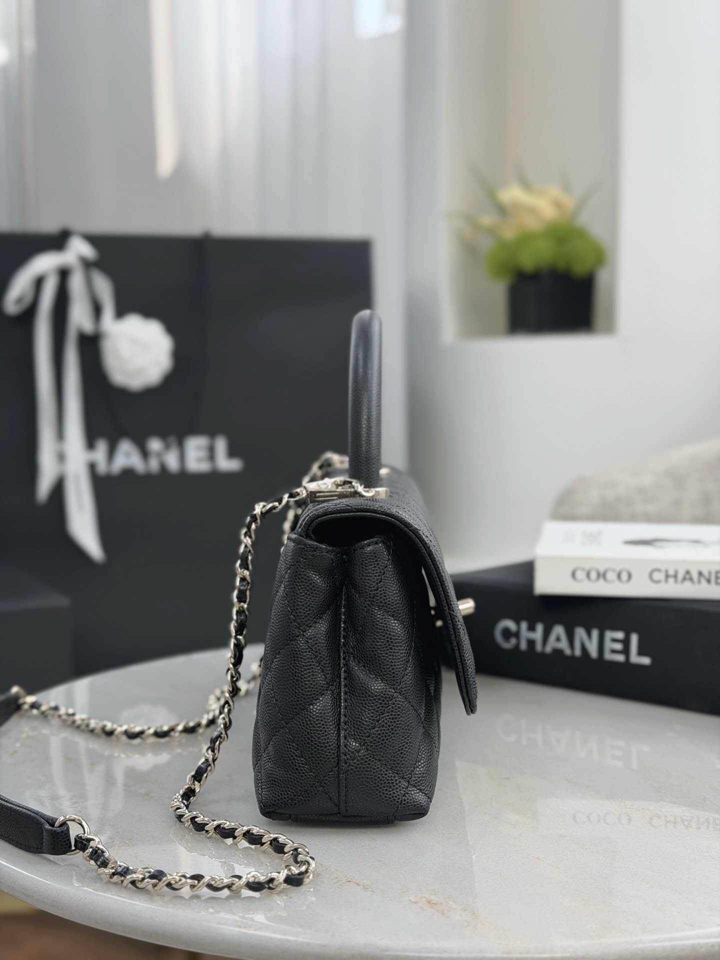 CHANEL Maxi Coco Handle Long Flap Bag Black - image 4