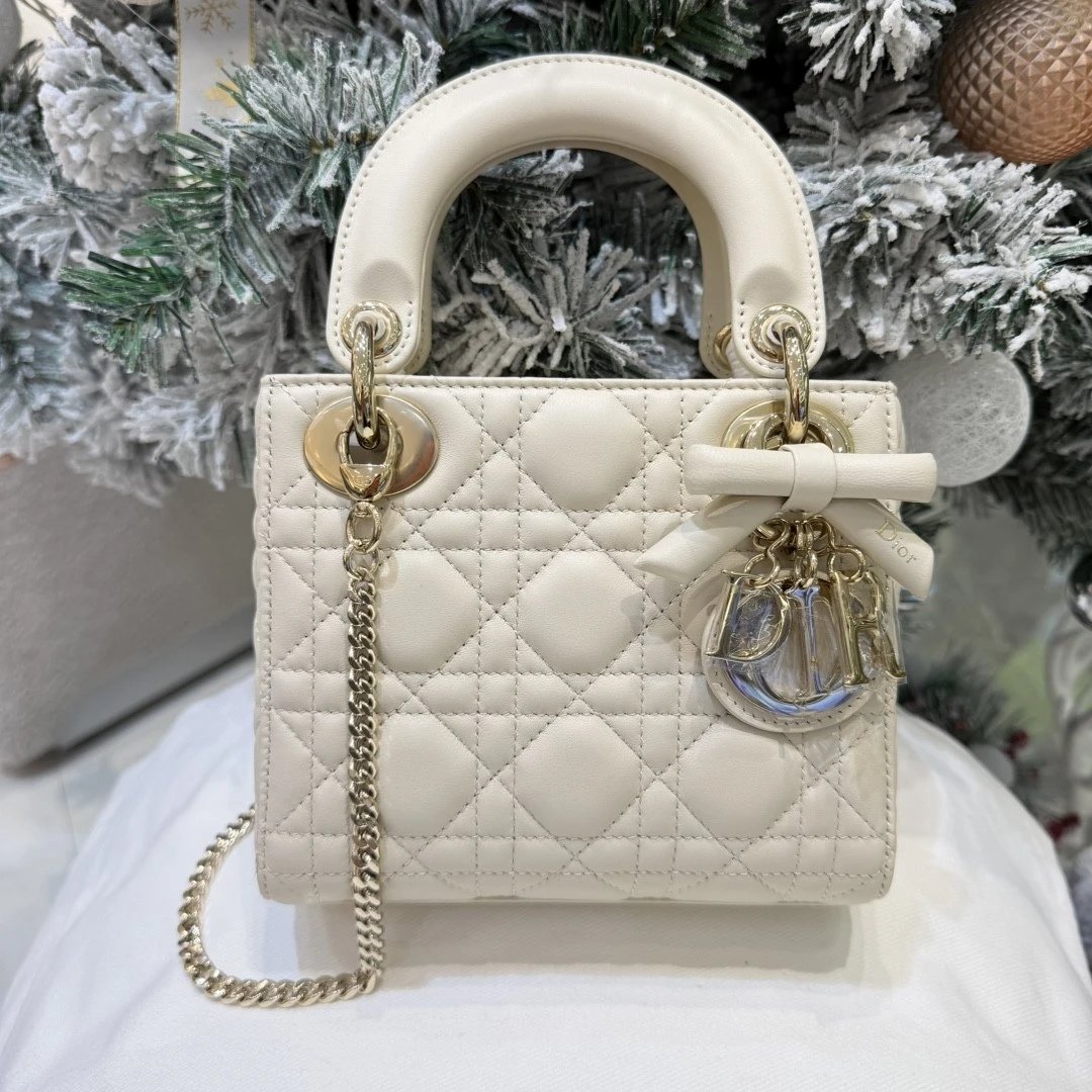 Mini Lady Dior Bag with Chain Craie Cannage Lambskin - image 2