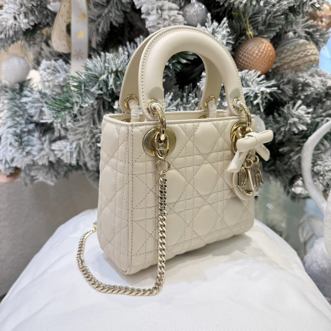 Mini Lady Dior Bag with Chain Craie Cannage Lambskin - image 4