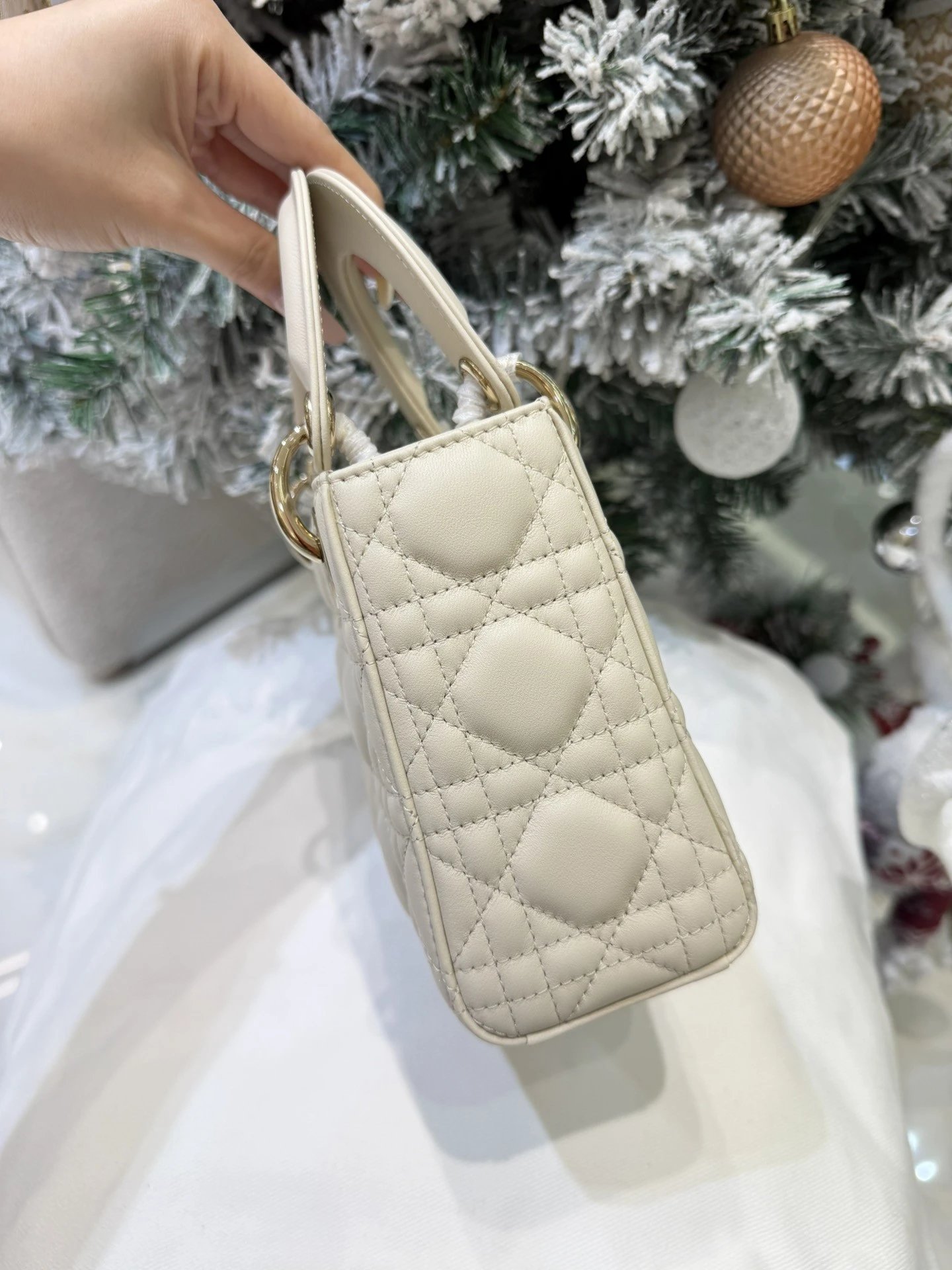 Mini Lady Dior Bag with Chain Craie Cannage Lambskin - image 5
