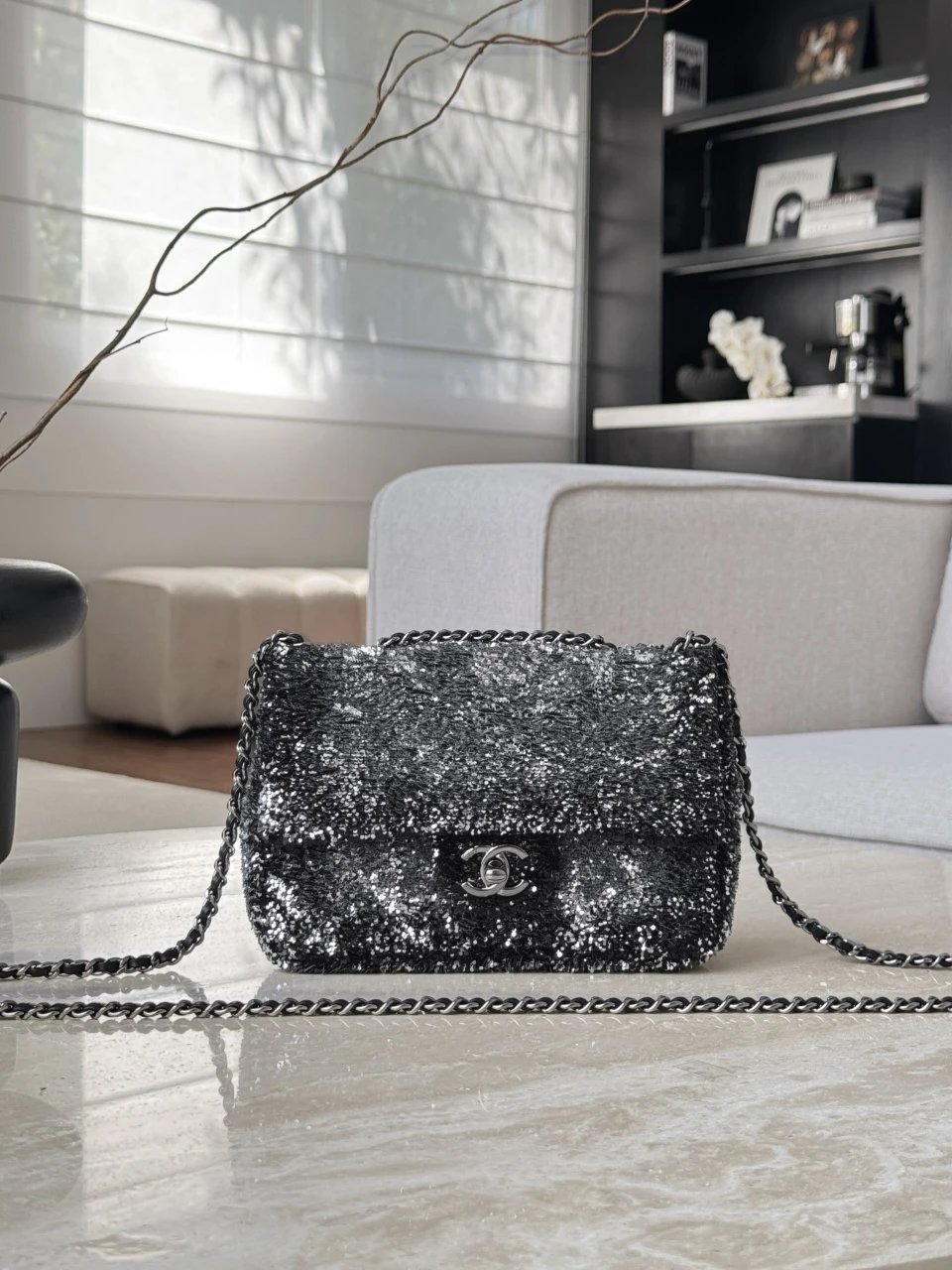CHANEL Flag Bag Quilted Gradient Sequins & Ruthenium-Finish Metal - image 2