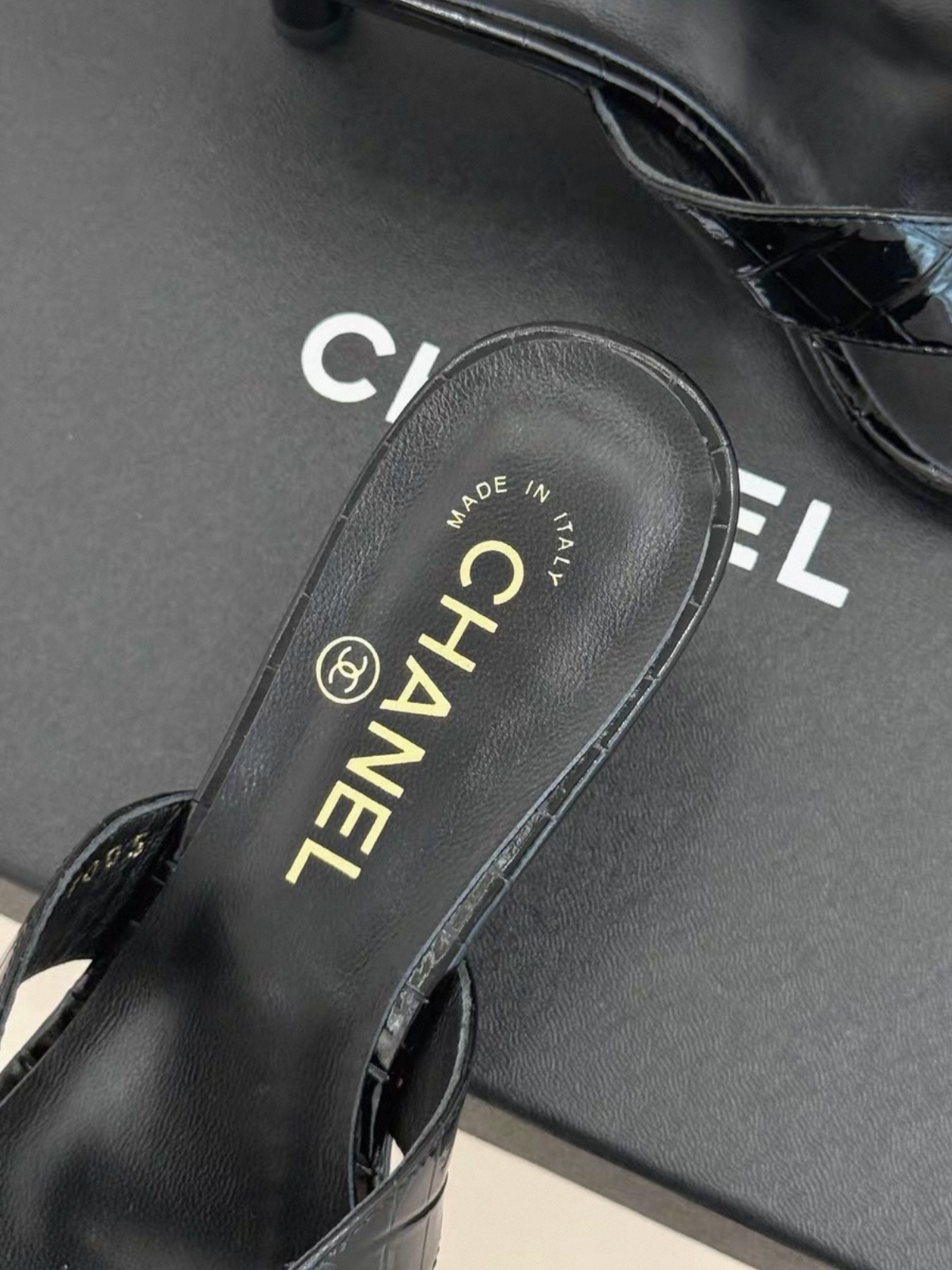 CHANEL Crocodile Embossed Patent Calfskin Mules - image 8