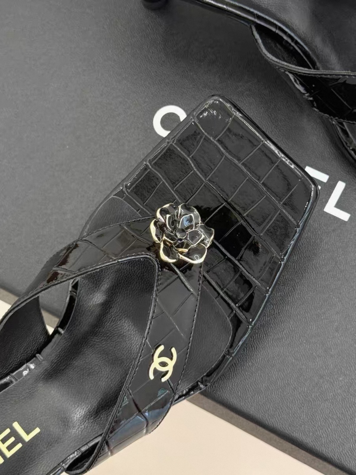 CHANEL Crocodile Embossed Patent Calfskin Mules - image 7