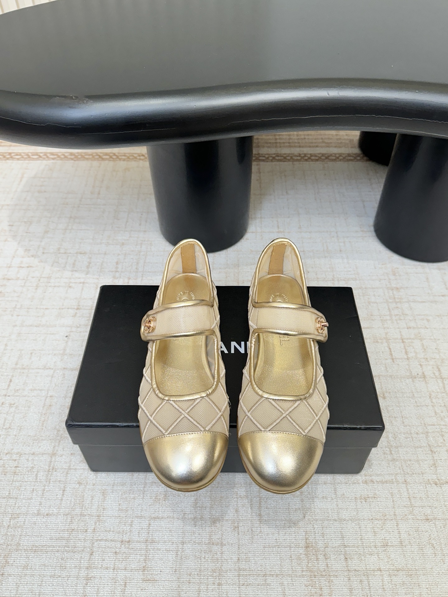 CHANEL Beige Mesh Quilted Mary Jane Flats - image 2