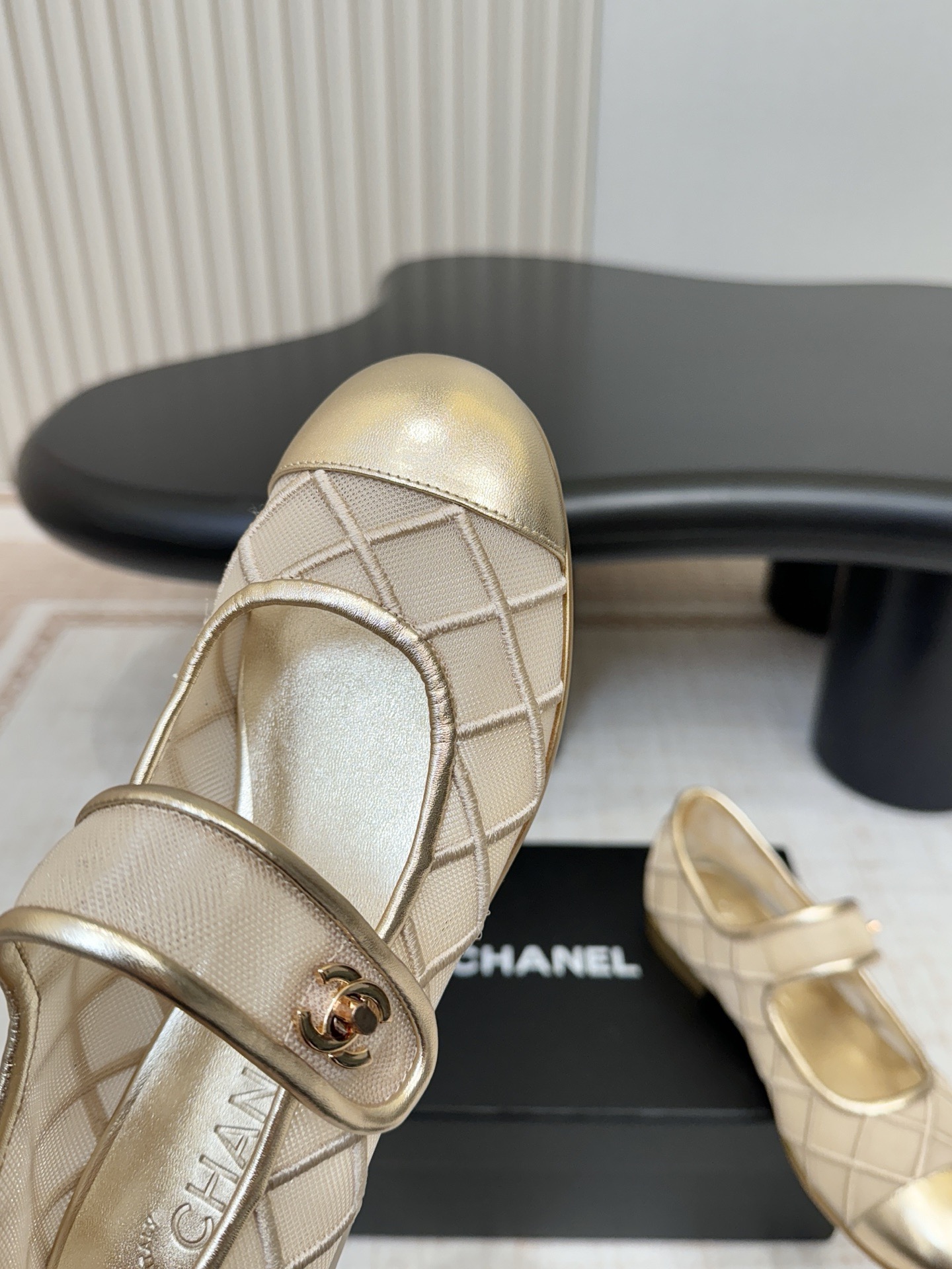 CHANEL Beige Mesh Quilted Mary Jane Flats - image 8
