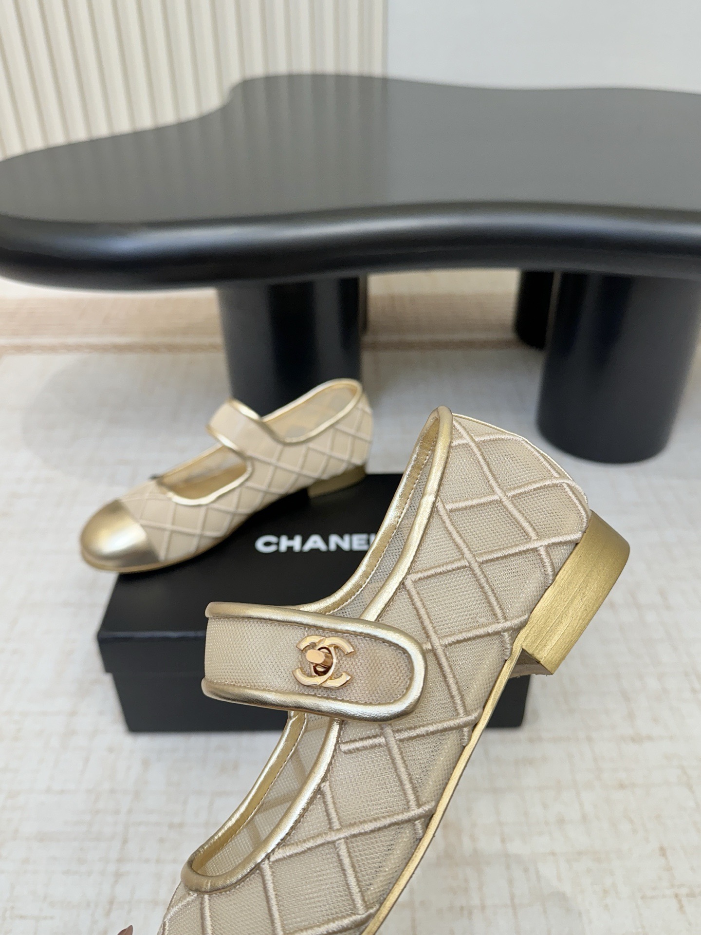 CHANEL Beige Mesh Quilted Mary Jane Flats - image 7