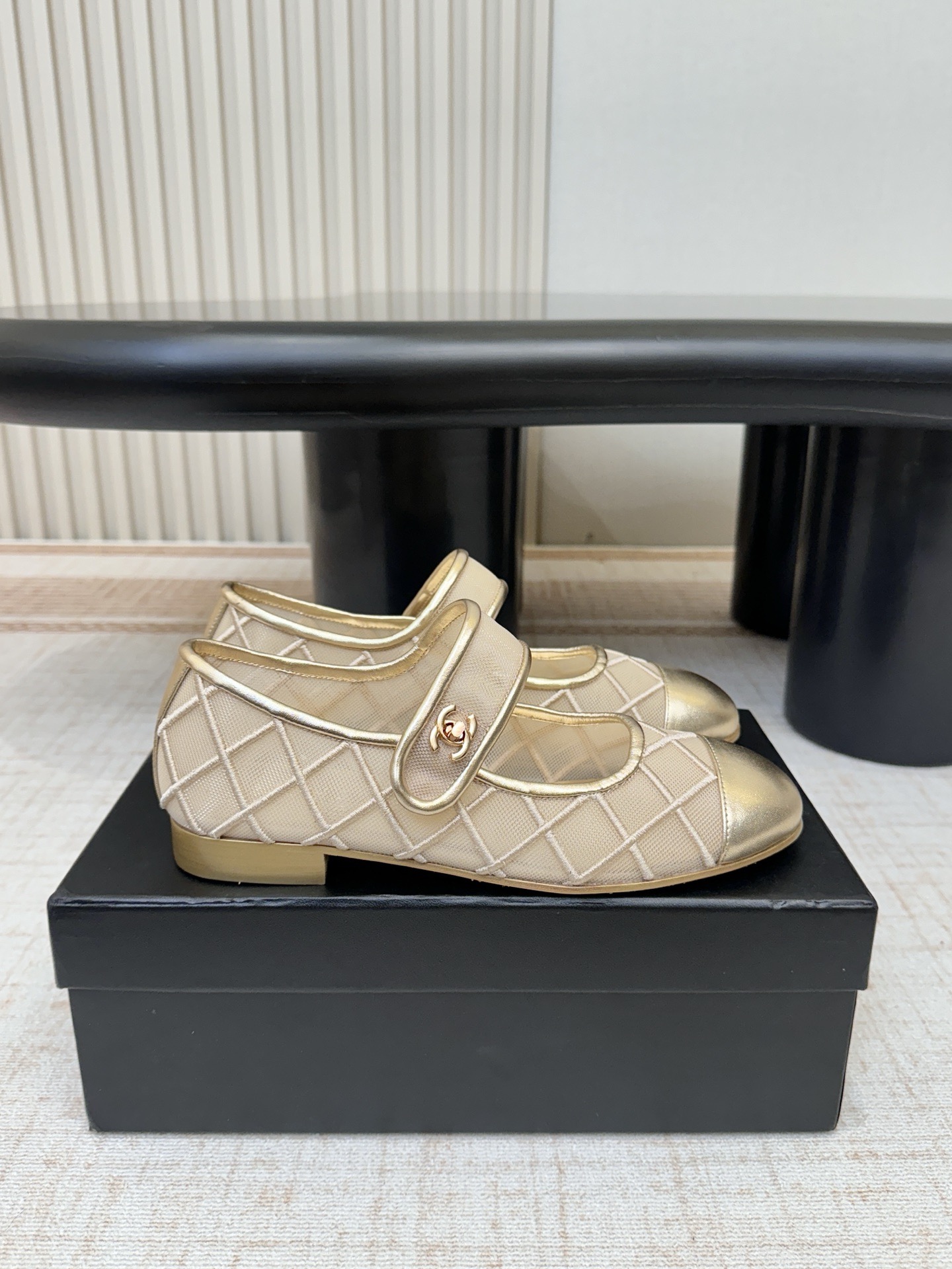 CHANEL Beige Mesh Quilted Mary Jane Flats - image 3