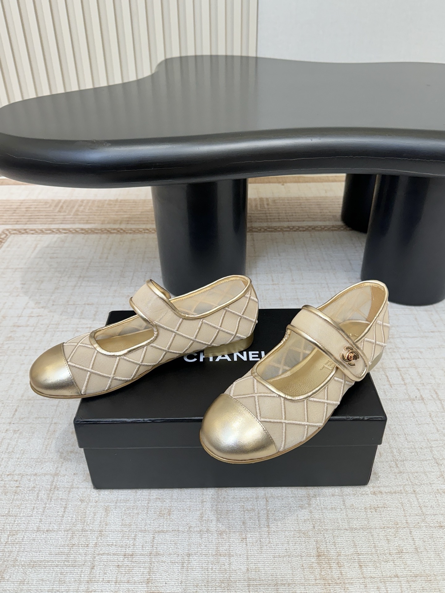CHANEL Beige Mesh Quilted Mary Jane Flats - image 4