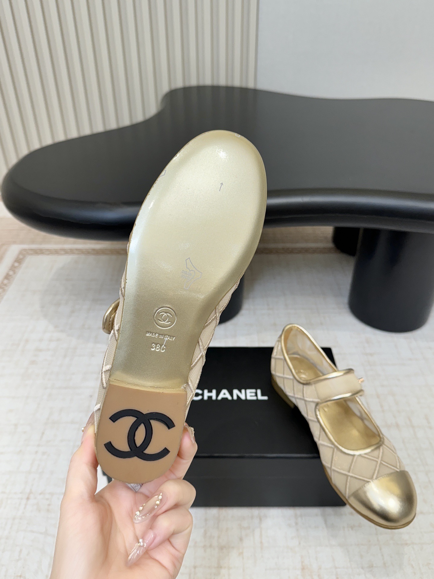 CHANEL Beige Mesh Quilted Mary Jane Flats - image 6