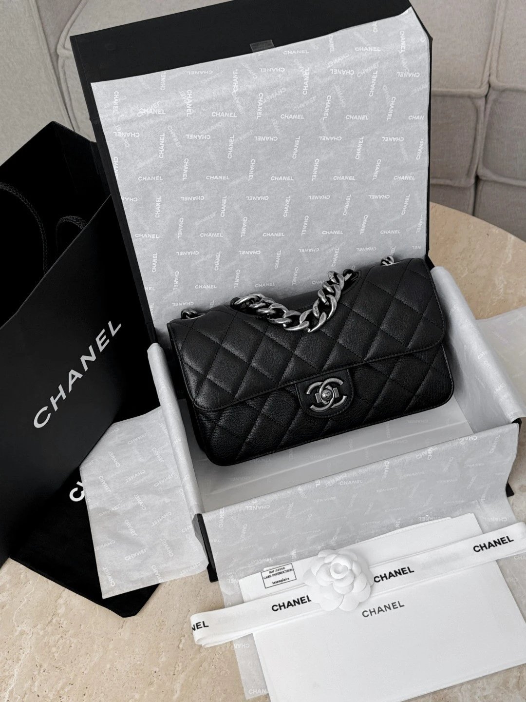 CHANEL Flap Bag Quilted Goatskin Small Black - image 8