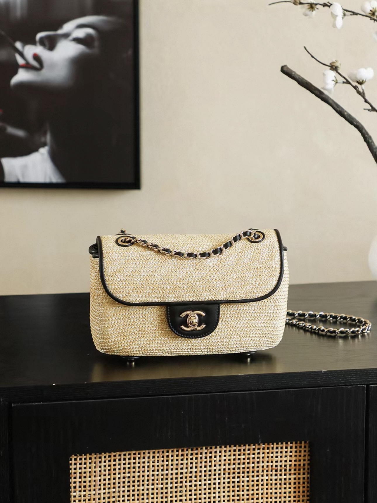 CHANEL Small Flap Bag Braided Straw, Lambskin - image 2