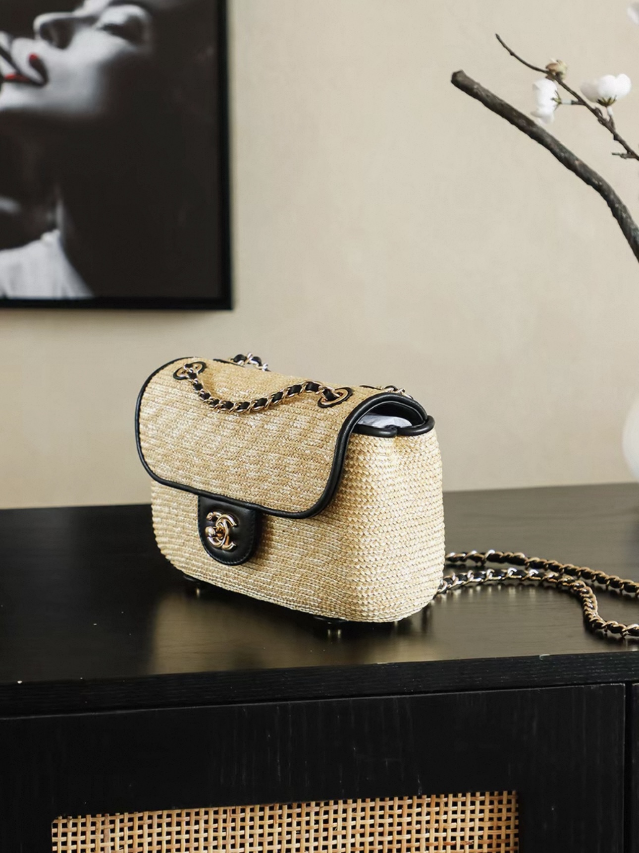 CHANEL Small Flap Bag Braided Straw, Lambskin - image 3