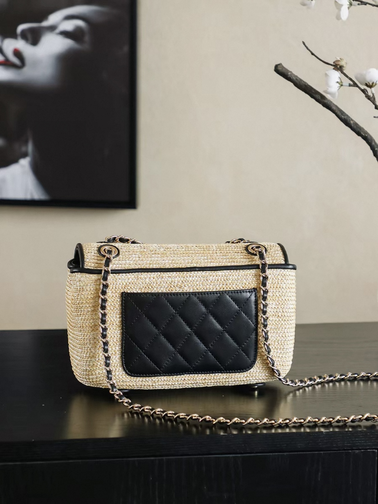 CHANEL Small Flap Bag Braided Straw, Lambskin - image 5