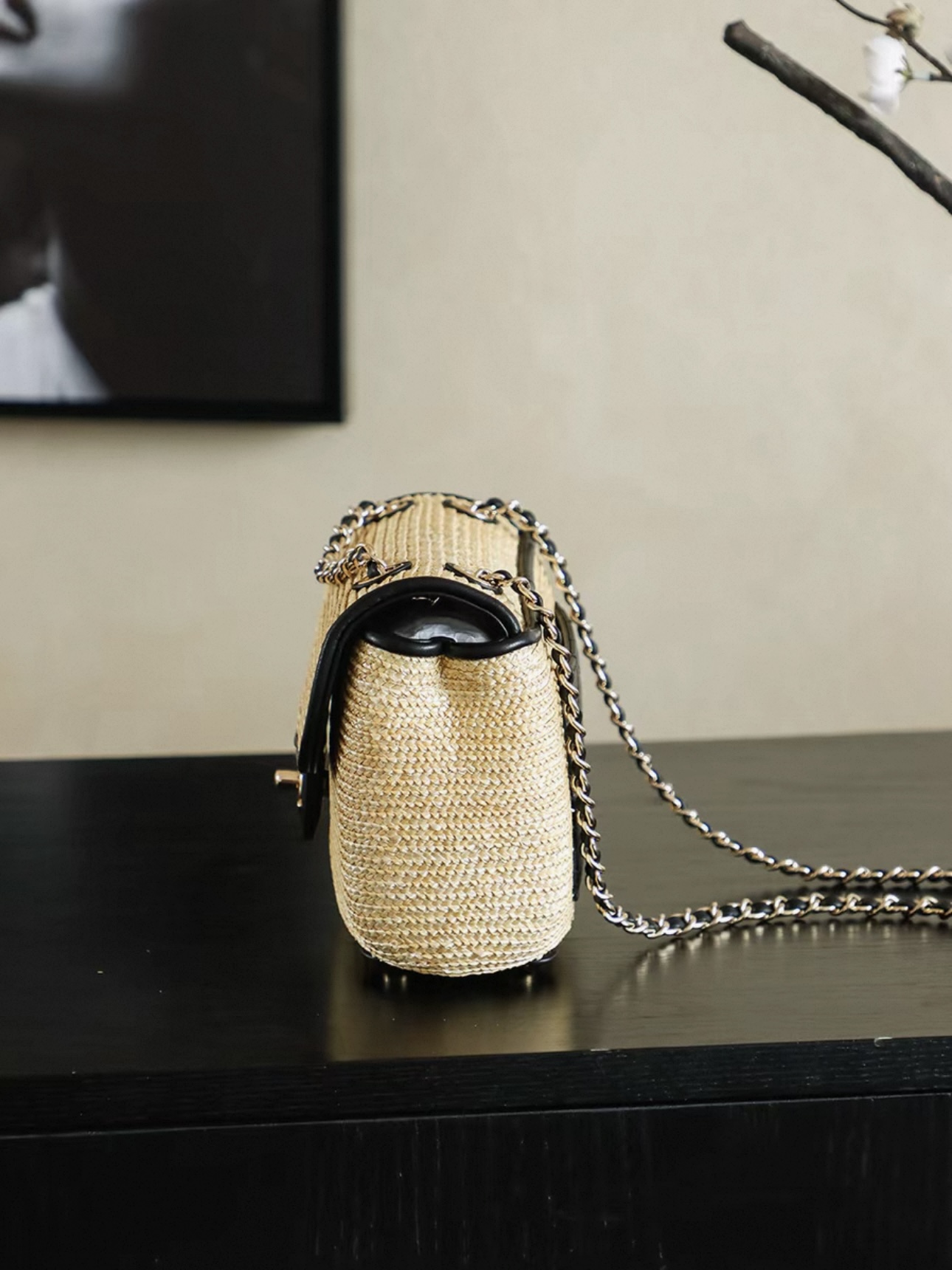 CHANEL Small Flap Bag Braided Straw, Lambskin - image 4