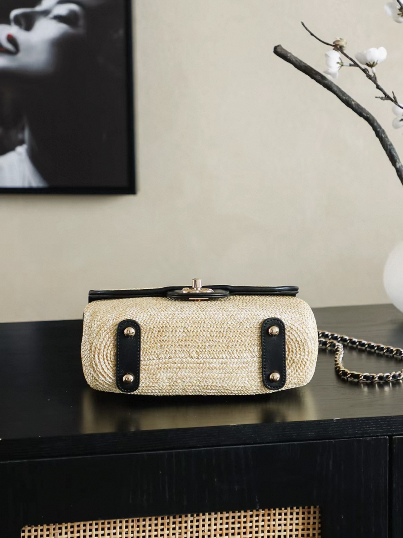 CHANEL Small Flap Bag Braided Straw, Lambskin - image 7
