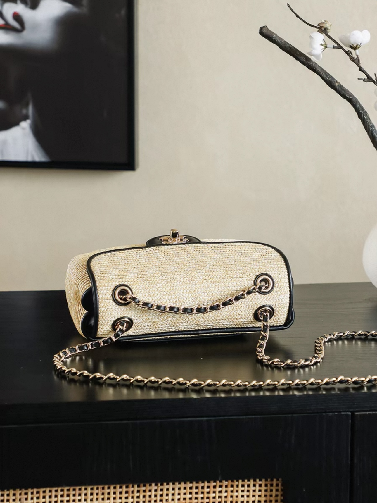 CHANEL Small Flap Bag Braided Straw, Lambskin - image 6